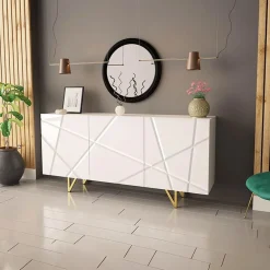 Garnero Arredamenti Madia 160x76h cm 3 ante moderna bianco lucido Kalmar Outlet