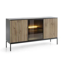 Garnero Arredamenti Madia 153x83h cm 3 ante moderna nero rovere antico cannettato Bali Discount