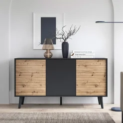Garnero Arredamenti Madia 154x83h cm 3 ante soggiorno design rovere cannettato nero Tonk Clearance