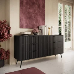 Garnero Arredamenti Madia 163x81h cm 6 cassetti moderna   cannettato Ramis Nero Opaco Best