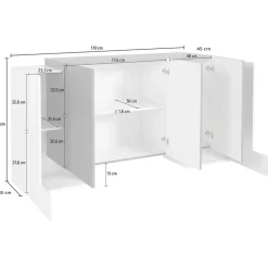 Garnero Arredamenti Madia 170x85h cm moderna bianco lucido rovere chiaro Akoya Bianco Lucido - Rovere Rustico Outlet