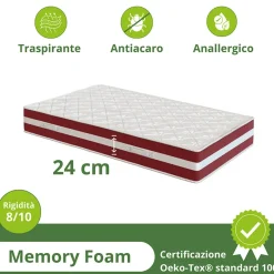 Garnero Arredamenti Materasso singolo 90x190cm doppio strato memory antiacaro H. 24cm Superior Memory Best