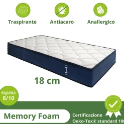 Garnero Arredamenti Materasso singolo 90x190cm memory lato estivo e invernale H. 18cm Basic Dream 50 Outlet
