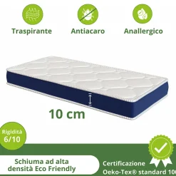 Garnero Arredamenti Materasso singolo 80x200cm schiumato antiacaro H. 10cm Top Dream Best