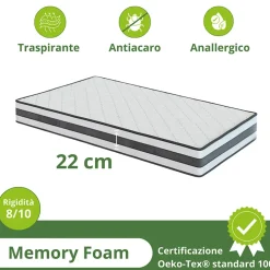 Garnero Arredamenti Materasso una piazza e mezza 120x190cm memory antiacaro H. 22cm Memory Deluxe New