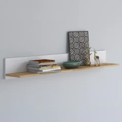 Garnero Arredamenti Mensola da parete 215x18h cm soggiorno bianco frassinato rovere Islen Bianco Opaco - Rovere