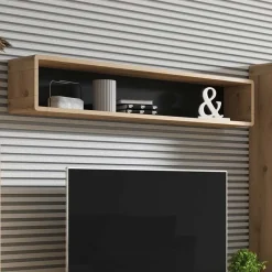 Garnero Arredamenti Mensola 150x27h cm moderna soggiorno rovere nero opaco Esmond Hot