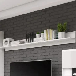 Garnero Arredamenti Mensola 160x22h cm soggiorno moderna bianco opaco e lucido Maiorca Bianco Lucido Best