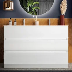 Garnero Arredamenti Mobile bagno a terra 120cm con doppio lavabo 3 cassetti bianco lucido Moon Best