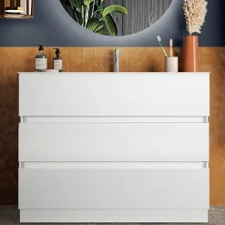 Garnero Arredamenti Mobile bagno a terra 100cm con lavabo 3 cassetti bianco lucido Moon Hot