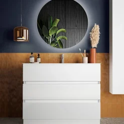 Garnero Arredamenti Mobile bagno a terra 100cm con lavabo e specchio bianco lucido Moon Outlet