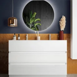 Garnero Arredamenti Mobile bagno a terra 120cm con doppio lavabo e specchio bianco lucido Moon Sale