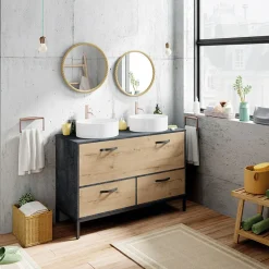 Garnero Arredamenti Mobile bagno a terra 120cm con doppio lavabo 1 anta 2 cassetti rovere antracite Crown