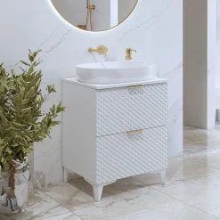Garnero Arredamenti Mobile bagno a terra 61cm con colonna bianco frontali decorati Konny Bianco Lucido - Bianco opaco Hot