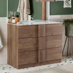 Garnero Arredamenti Mobile bagno a terra 100cm con lavabo 3 cassetti rovere Alvarez Clearance