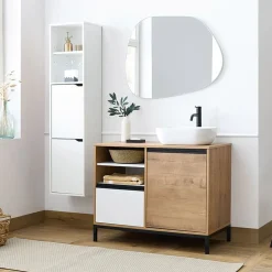 Garnero Arredamenti Mobile bagno a terra 100cm con lavabo e colonna 3 ante 1 cassetto bianco rovere Jasmund Bianco Opaco - Rovere Clearance