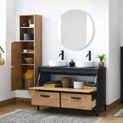 Garnero Arredamenti Mobile bagno a terra 120cm con doppio lavabo e colonna rovere antracite Crown Outlet