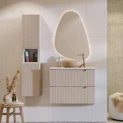 Garnero Arredamenti Mobile bagno sospeso cannettato 80cm con lavabo e colonna bianco Cleany Beige Outlet