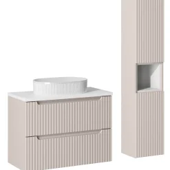 Garnero Arredamenti Mobile bagno sospeso cannettato 80cm con lavabo e colonna bianco Cleany Beige Outlet