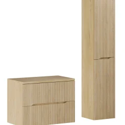 Garnero Arredamenti Mobile bagno sospeso cannettato 80cm con colonna rovere Pretty Sale