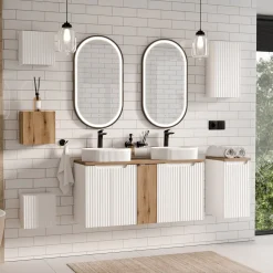 Garnero Arredamenti Mobile bagno sospeso cannettato 120cm 5 ante bianco rovere Cleany Online