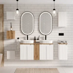 Garnero Arredamenti Mobile bagno sospeso cannettato 120cm 5 ante bianco rovere Cleany Online