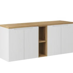 Garnero Arredamenti Mobile bagno sospeso cannettato 120cm 4 ante e 2 vani bianco rovere Cleany Clearance