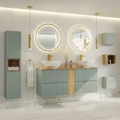 Garnero Arredamenti Mobile bagno sospeso cannettato 140cm 4 cassetti verde salvia rovere Greeny Best