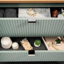 Garnero Arredamenti Mobile bagno sospeso cannettato 140cm 4 cassetti verde salvia rovere Greeny Best