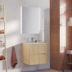 Garnero Arredamenti Mobile bagno sospeso cannettato 60cm con lavabo rovere Pretty Outlet