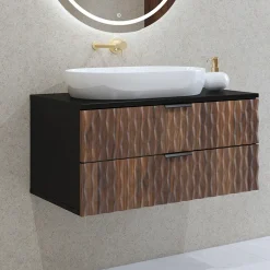 Garnero Arredamenti Mobile bagno sospeso 82cm 2 cassetti nero frontali noce decorati Silvy Hot