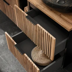 Garnero Arredamenti Mobile bagno sospeso 120cm 4 cassetti cannettato quercia antracite Limpid Sale