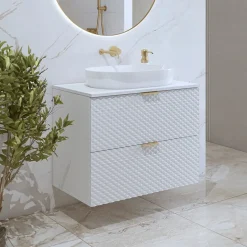 Garnero Arredamenti Mobile bagno sospeso 81cm 2 cassetti bianco frontali decorati Konny Bianco Lucido - Bianco opaco Online