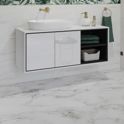Garnero Arredamenti Mobile bagno sospeso 120cm 2 ante e 2 vani a giorno nero Linda Bianco Lucido New