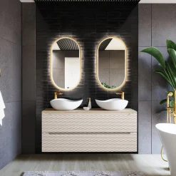 Garnero Arredamenti Mobile bagno sospeso 120cm 2 cassetti beige rovere Swim Beige - Rovere Clearance