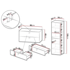 Garnero Arredamenti Mobile bagno sospeso 80cm con colonna 2 cassetti grigio Bursa 2 Grigio - Oro