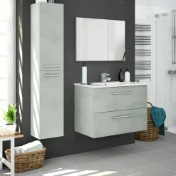 Garnero Arredamenti Mobile bagno sospeso 80cm con lavabo, specchio e colonna cemento bianco Oscar Best
