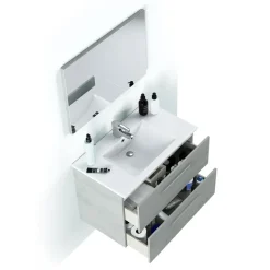 Garnero Arredamenti Mobile bagno sospeso 80cm con lavabo, specchio e colonna cemento bianco Oscar Best