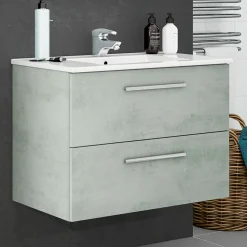 Garnero Arredamenti Mobile bagno sospeso 80cm con lavabo, specchio e colonna cemento bianco Oscar Best