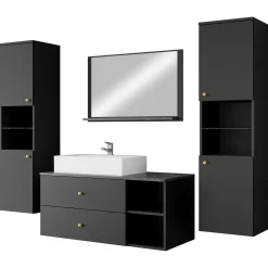 Garnero Arredamenti Mobile bagno sospeso 100cm con lavabo, specchio e 2 colonne nero Krom Nero Opaco Outlet