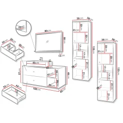 Garnero Arredamenti Mobile bagno sospeso 100cm con lavabo, specchio e 2 colonne nero Krom Nero Opaco Outlet