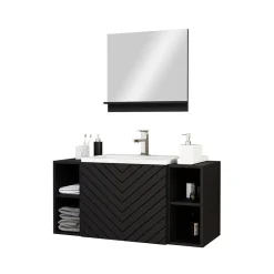 Garnero Arredamenti Mobile bagno sospeso 106cm con lavabo e specchio serigrafato nero Baden 9 Nero Lucido Hot