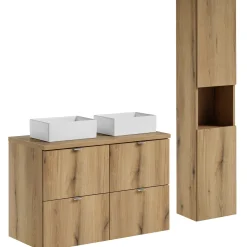 Garnero Arredamenti Mobile bagno sospeso 100cm con 2 lavabi e colonna rovere Rovery