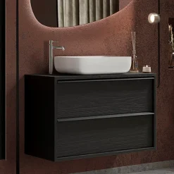 Garnero Arredamenti Mobile bagno sospeso 105cm con lavabo 2 cassetti nero frassinato Absolut Online