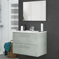 Garnero Arredamenti Mobile bagno sospeso 80cm con lavabo e specchio cemento bianco Oscar Best