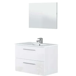 Garnero Arredamenti Mobile bagno sospeso 80cm con lavabo e specchio bianco lucido Elton Discount