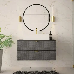 Garnero Arredamenti Mobile bagno sospeso 80cm con lavabo 2 cassetti Hakone 4 Grigio Discount