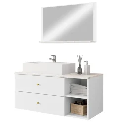 Garnero Arredamenti Mobile bagno sospeso 100cm con lavabo e specchio 2 cassetti bianco Krom Bianco Opaco Sale