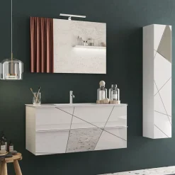 Garnero Arredamenti Mobile bagno sospeso 100cm con lavabo e specchio bianco lucido specchi Olimpo Clearance