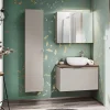 Garnero Arredamenti Mobile bagno sospeso 80cm con lavabo, mobile specchio e colonna grigio quercia Serif Online